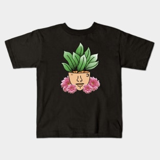 Dumb Cane Tropical House Plant with Pink Gerber Daisys Kids T-Shirt